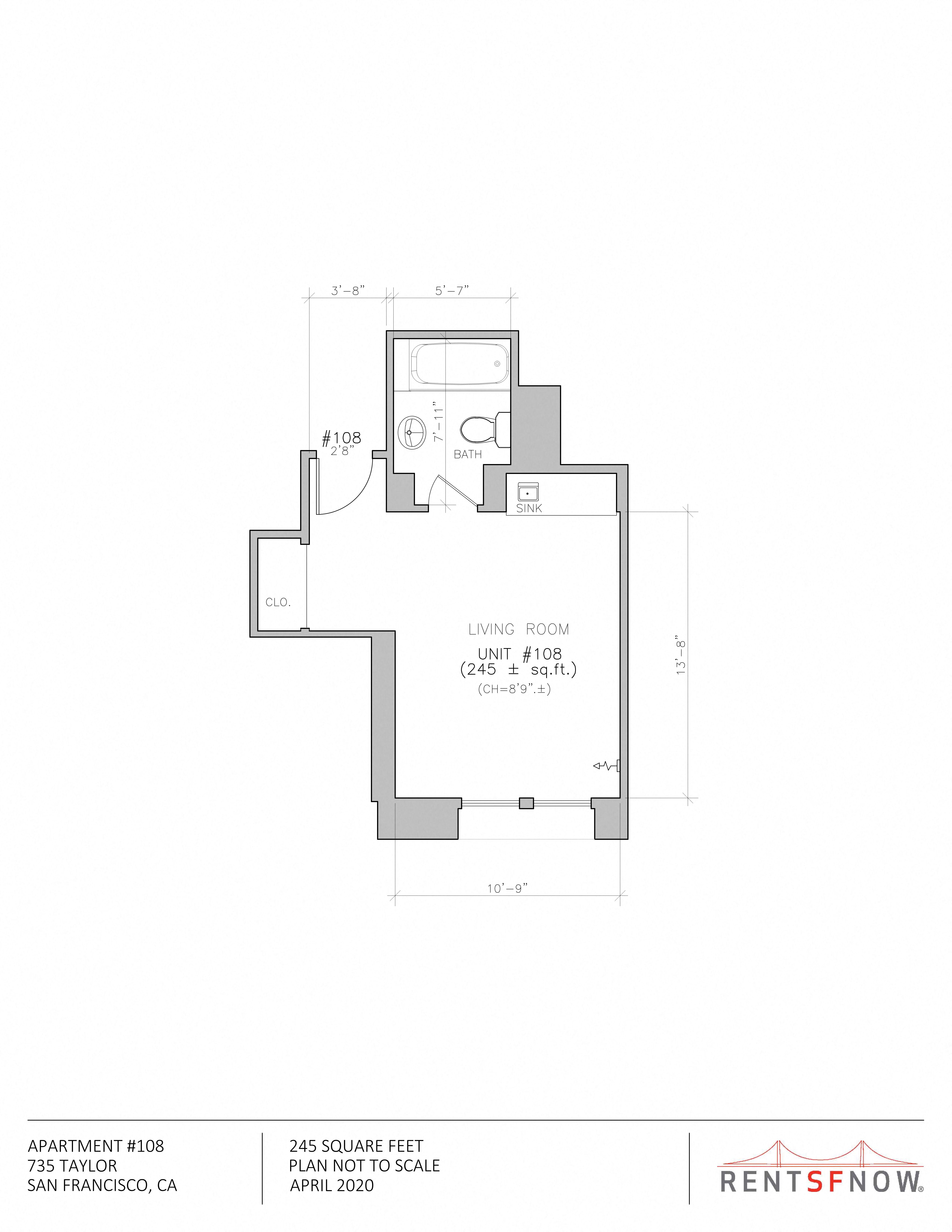 Floor plan for studio, 1 bath, 246 sqft